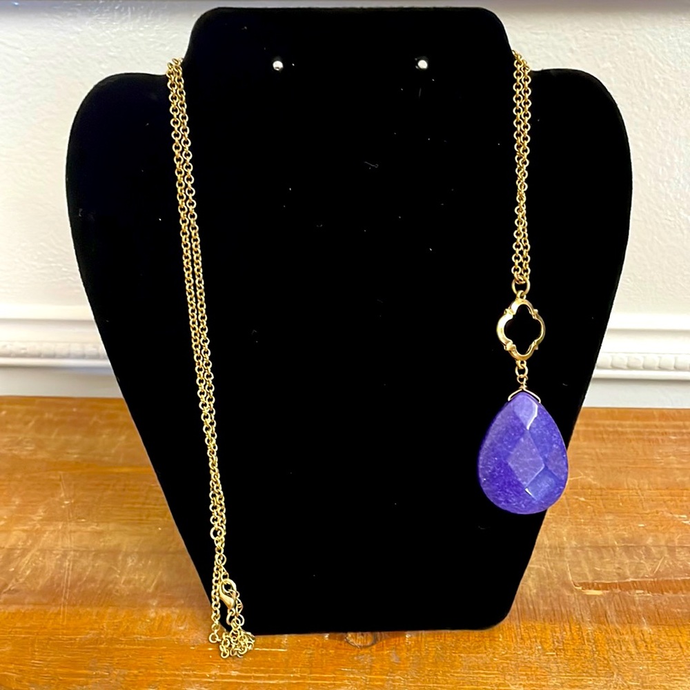 Vintage Blue Lapis Pendant on Gold Tone Chain